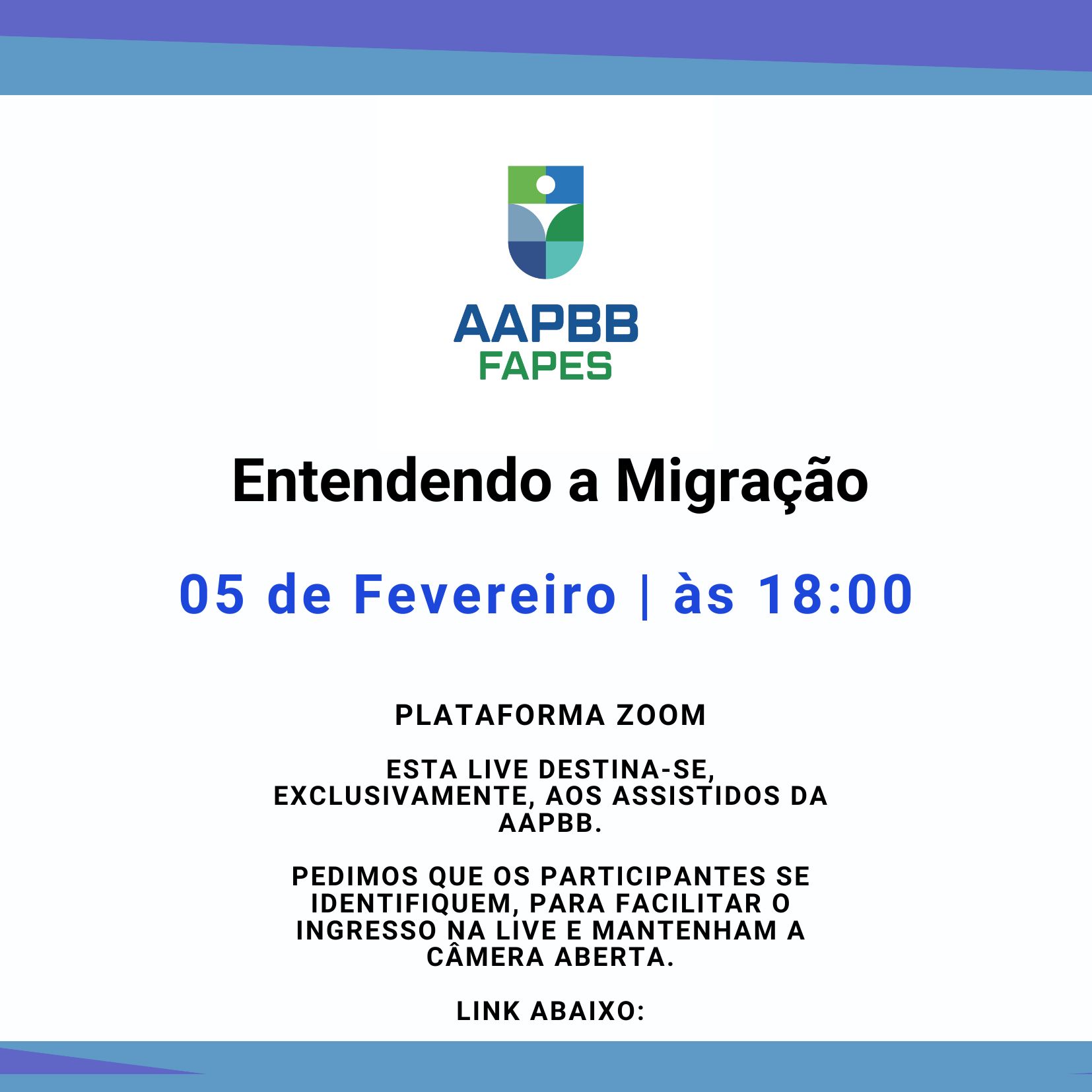 Live dia 05/02 às 18:00 horas. Entendendo a Migração